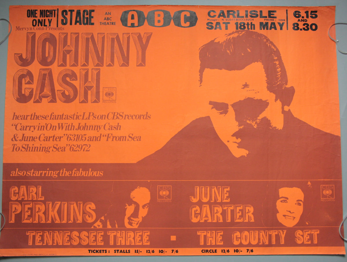 Johnny Cash Carl Perkins and June Carter Live ABC Carlisle Concert Poster 18th May 1968