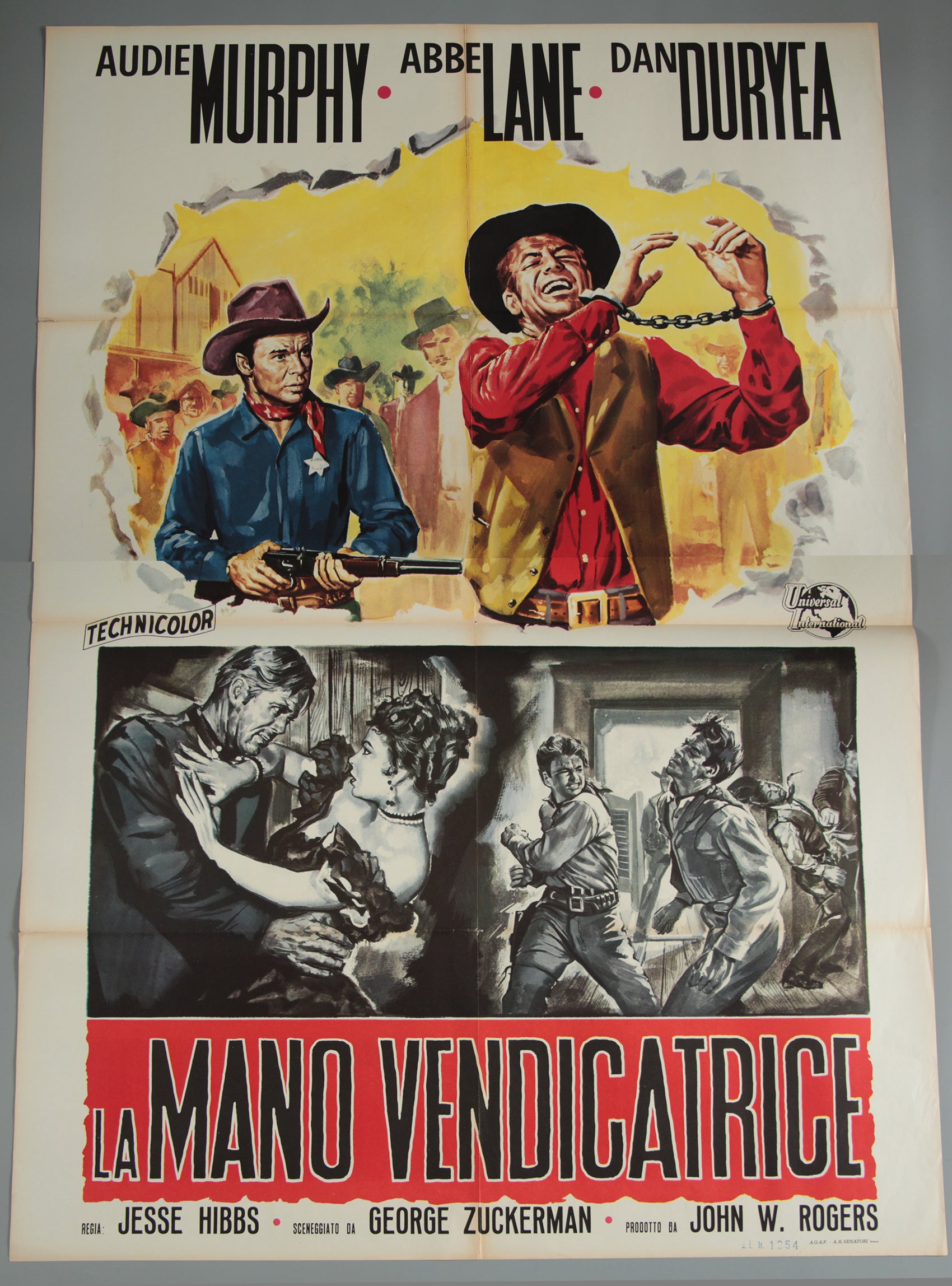 Vintage movie poster for a Western film featuring two men in cowboy hats and a scene with a woman.